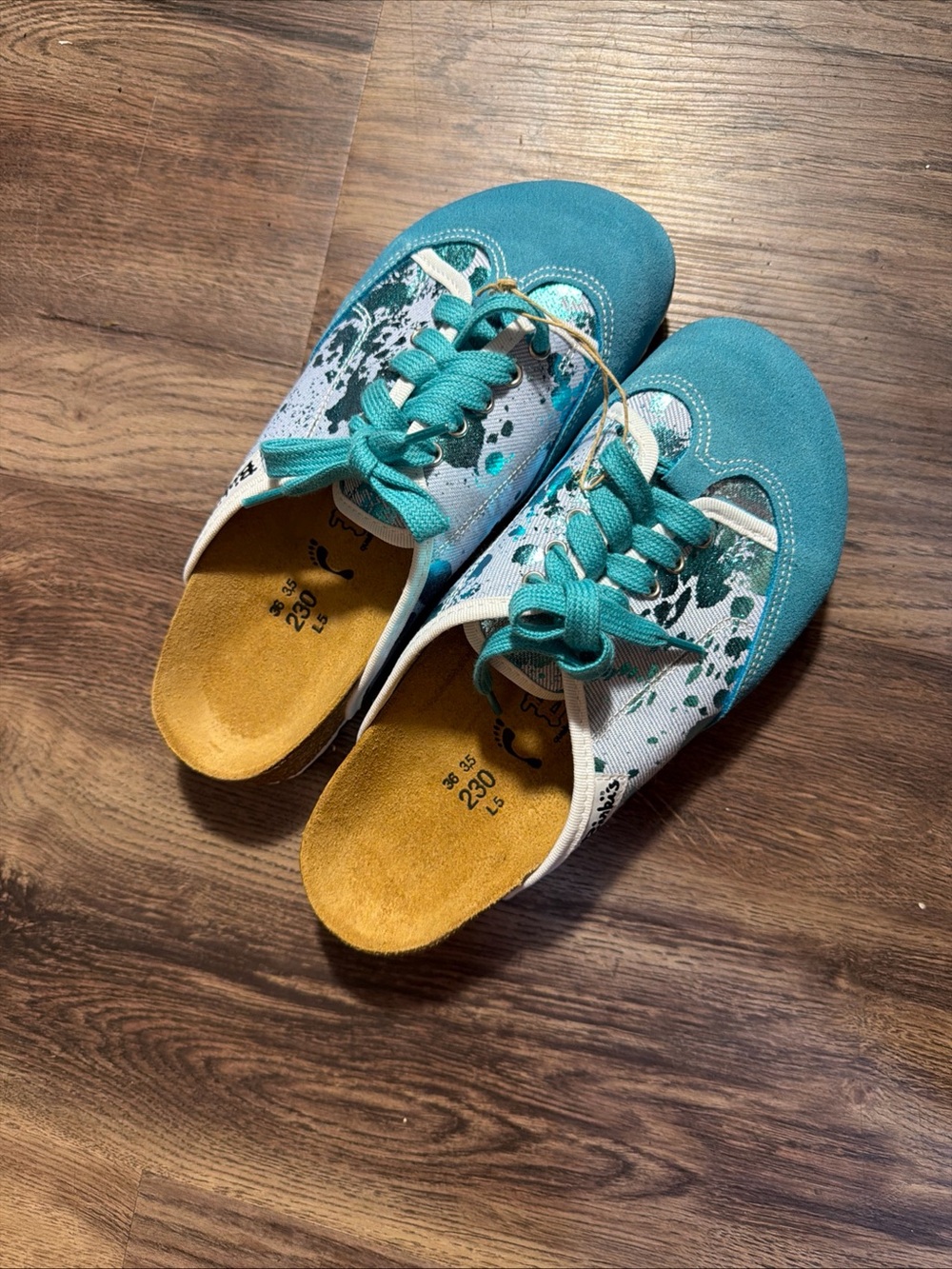 Birki's Original Sporty Denim Glitter Splash Aqua Sandals Sz 36 /6 New
